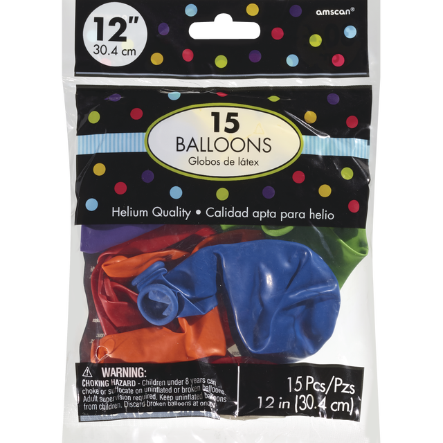 slide 1 of 1, AMSCAN Blln Ltx 12" 15Ct Assorted, 12 in