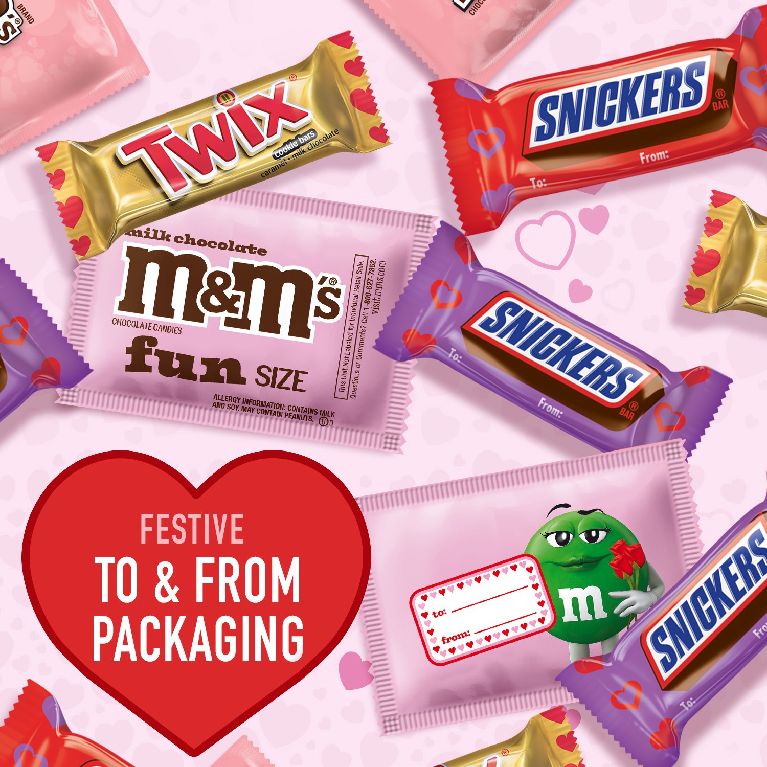 slide 8 of 8, Mixed M&M'S, SNICKERS & TWIX Valentines Assorted Chocolate Candy, 27 Pieces, 14.52 oz