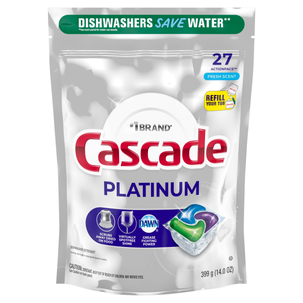 slide 17 of 29, Cascade Platinum Dishwasher Pods, Dish Detergent ActionPacs, Fresh, 27 ct