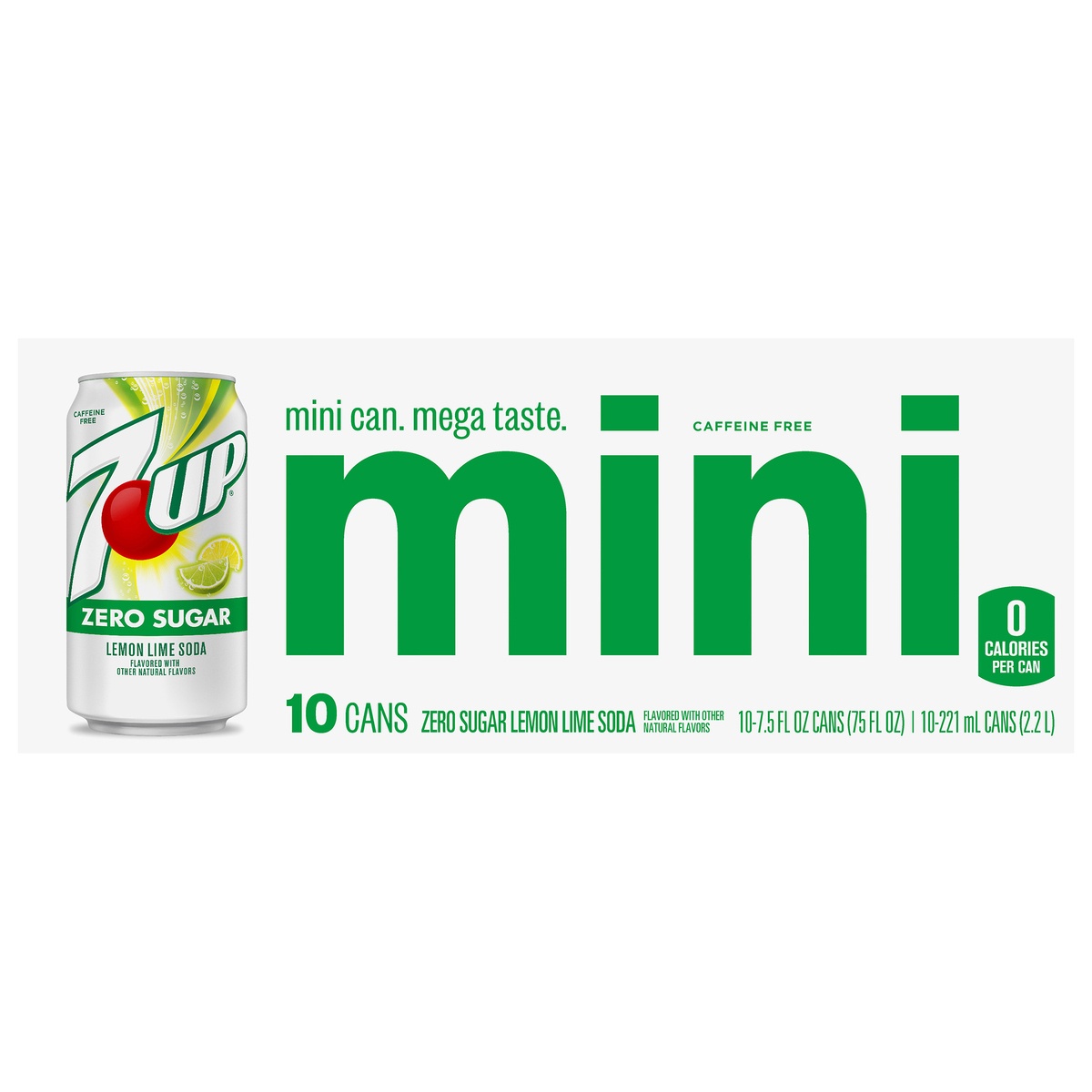 slide 1 of 1, 7UP Zero Sugar Lemon Lime Soda, 7.5 fl oz cans, 10 pack, 10 ct; 7.5 fl oz