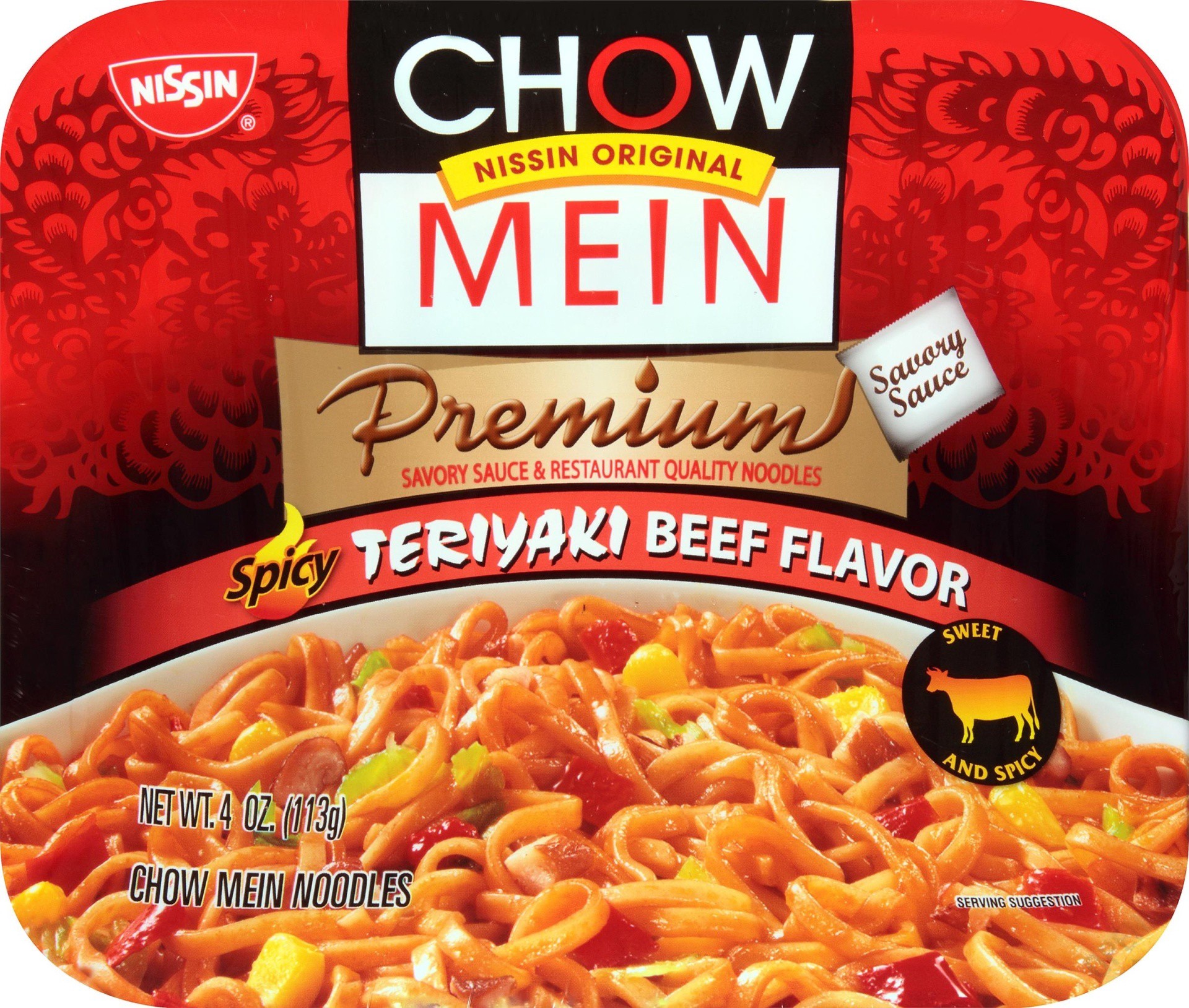 slide 1 of 9, Nissin Spicy Teriyaki Beef Flavor Chow Mein Noodles 4 oz, 4 oz