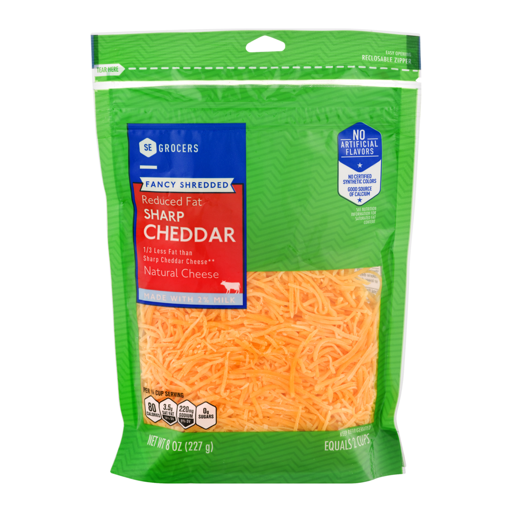 slide 1 of 1, SE Grocers Fancy Shredded Reduced Fat Sharp Cheddar Natural Cheese - 8 oz, 8 oz