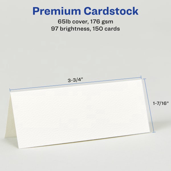 slide 7 of 7, Avery Textured Inkjet/Laser Place Cards, White, 150 ct