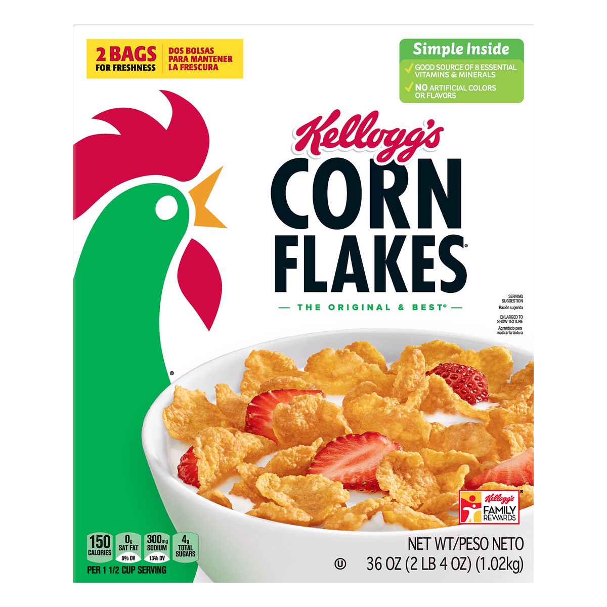 slide 3 of 9, Corn Flakes Kellogg's Corn Flakes Cold Breakfast Cereal, Original, 36 oz, 2 Count, 36 oz