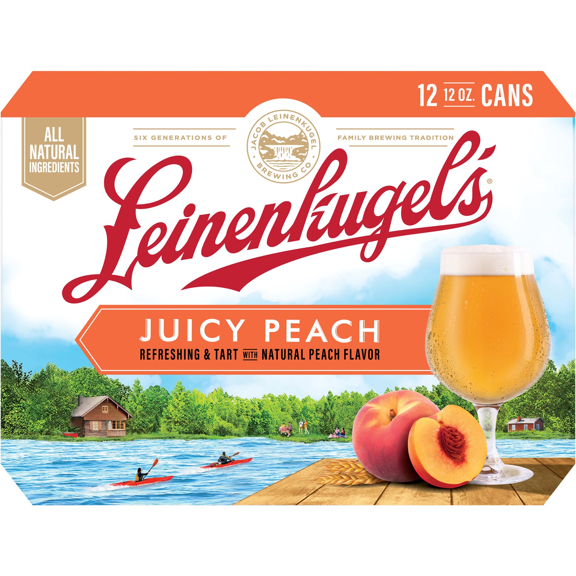 slide 2 of 5, Leinenkugel's Juicy Peach, Fruited Session Sour Beer, 12 Pack, 12 fl oz Cans, 4.4% ABV, 12 fl oz