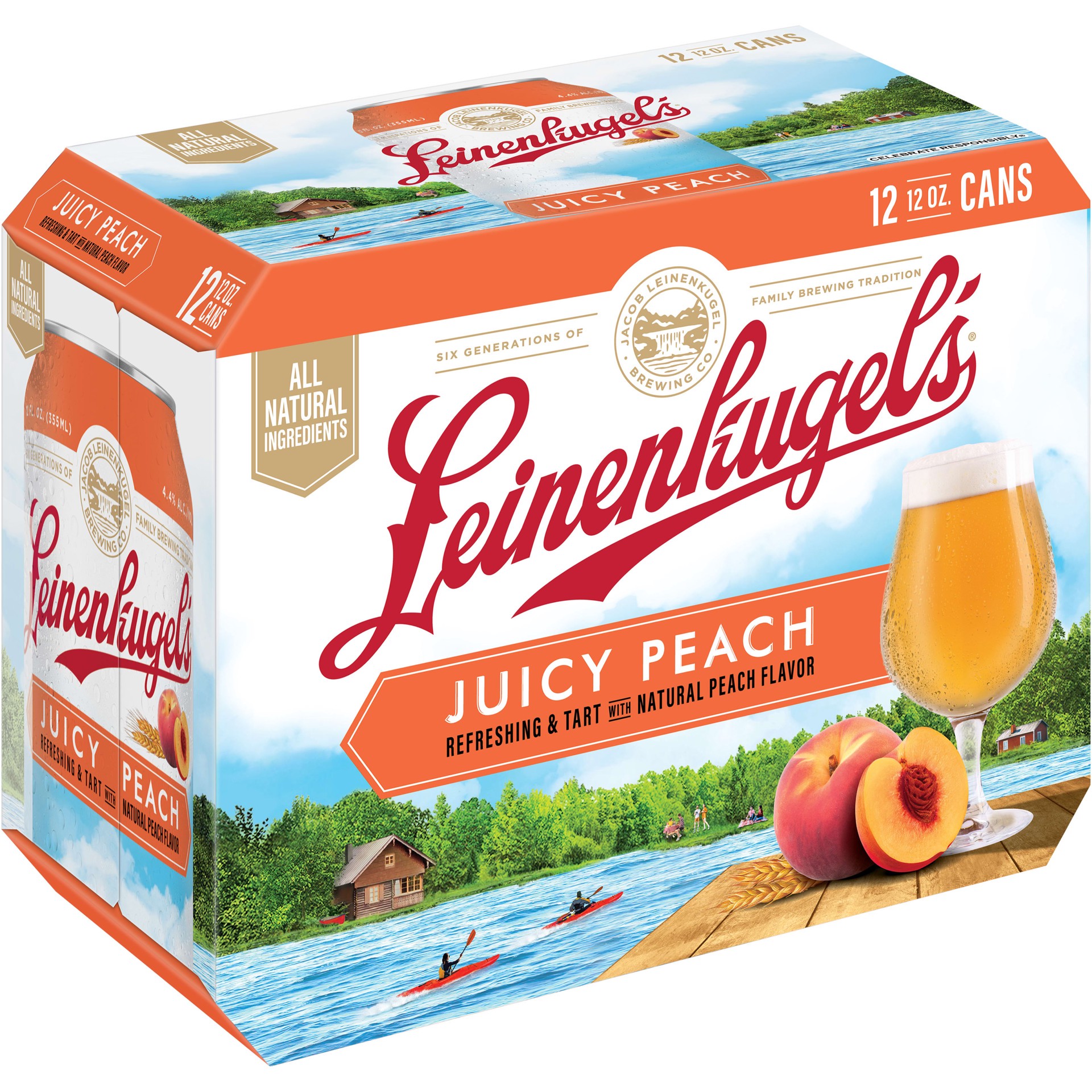 slide 3 of 5, Leinenkugel's Juicy Peach, Fruited Session Sour Beer, 12 Pack, 12 fl oz Cans, 4.4% ABV, 12 fl oz