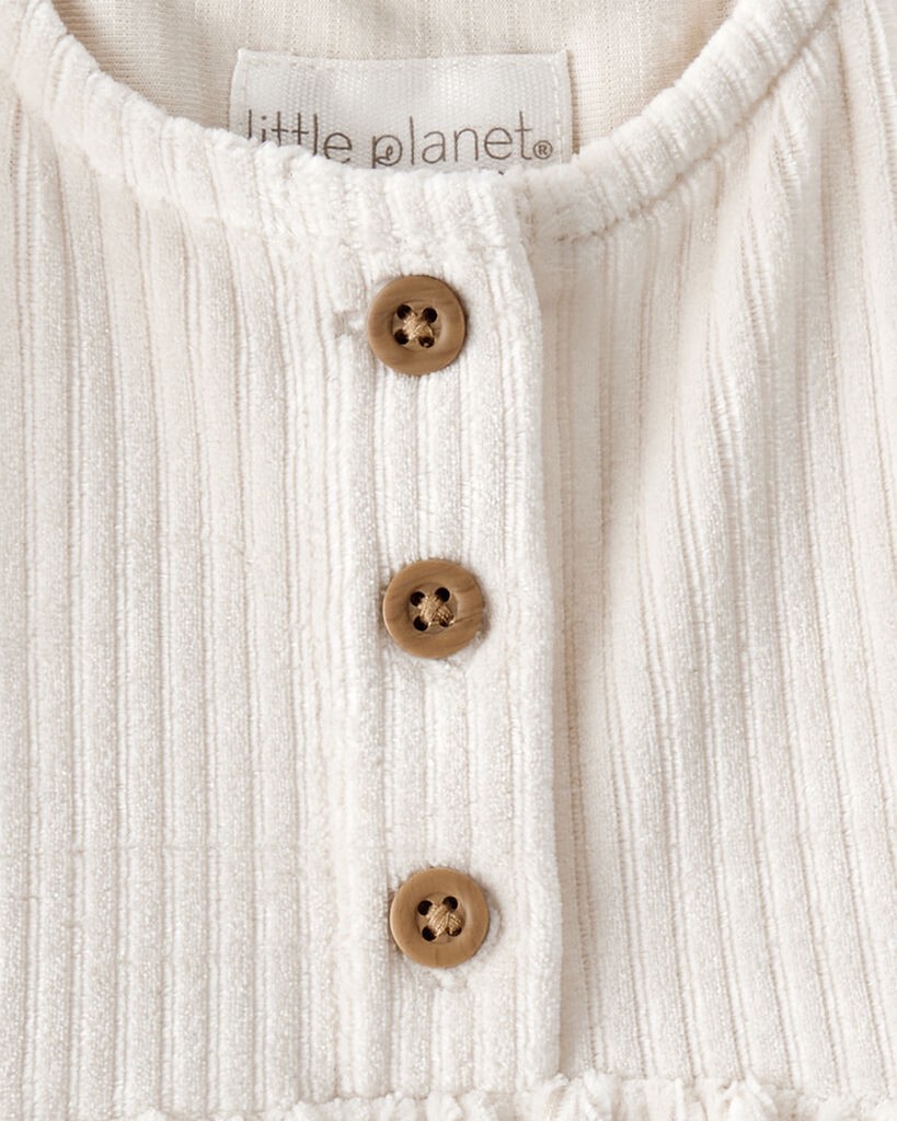 slide 3 of 5, Littleplanet Baby Girl Recycled Velour Dress Cream 9M, 1 ct