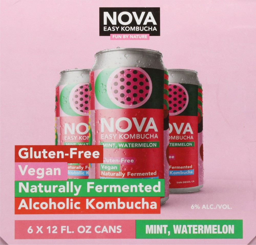 slide 3 of 5, Nova Mint Watermelon Kombucha Alcoholic Beverage, 6 ct; 12 fl oz