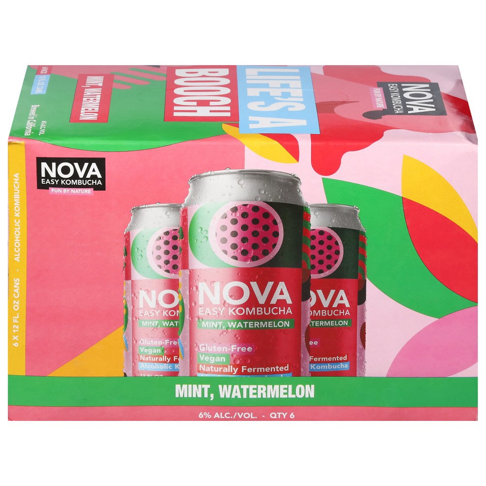 slide 5 of 5, Nova Mint Watermelon Kombucha Alcoholic Beverage, 6 ct; 12 fl oz
