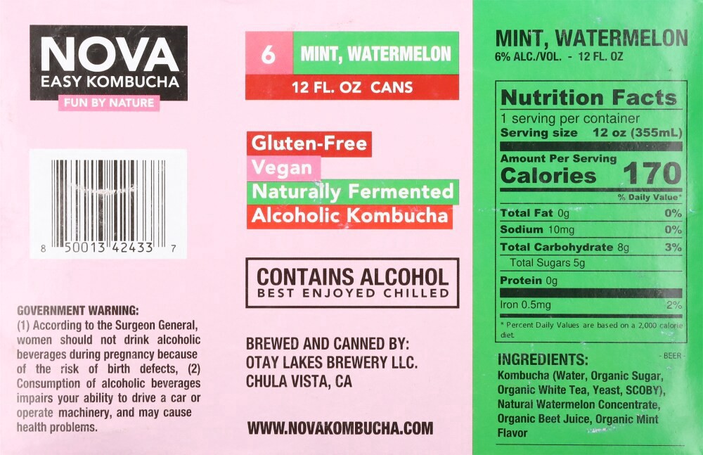 slide 4 of 5, Nova Mint Watermelon Kombucha Alcoholic Beverage, 6 ct; 12 fl oz