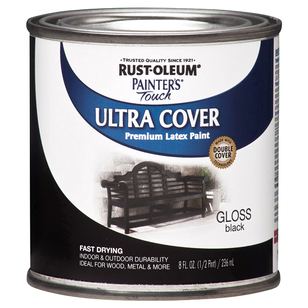 slide 1 of 1, Rust-Oleum Painters Touch Ultra Cover Multi-Purpose Brush-On Paint - 1979730, Gloss Black, 1/2 pint