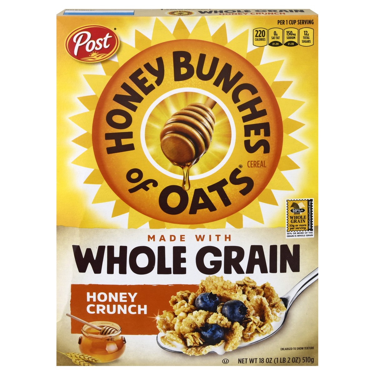 slide 1 of 12, Honey Bunches of Oats Whole Grain Honey Crunch Cereal 18 oz, 18 oz