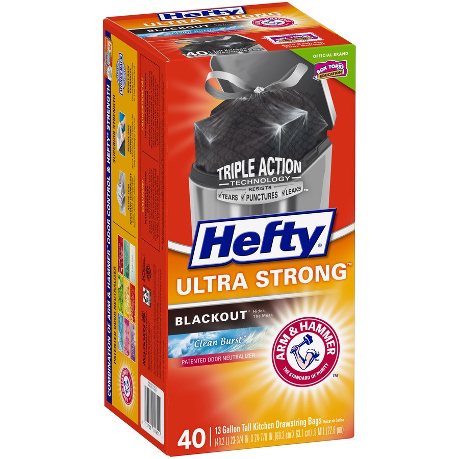 slide 4 of 6, Hefty Ultra Strong 13 Gallon Trash Bags, Tall Kitchen Trash Bags, Blackout, Clean Burst Scent, 40 Bags, 40 ct