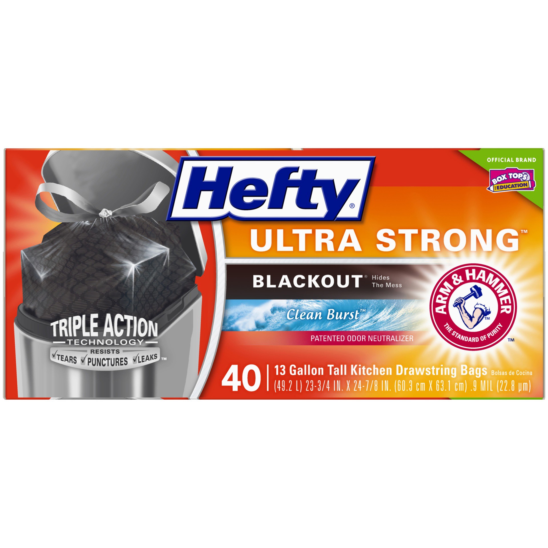 slide 2 of 6, Hefty Ultra Strong 13 Gallon Trash Bags, Tall Kitchen Trash Bags, Blackout, Clean Burst Scent, 40 Bags, 40 ct