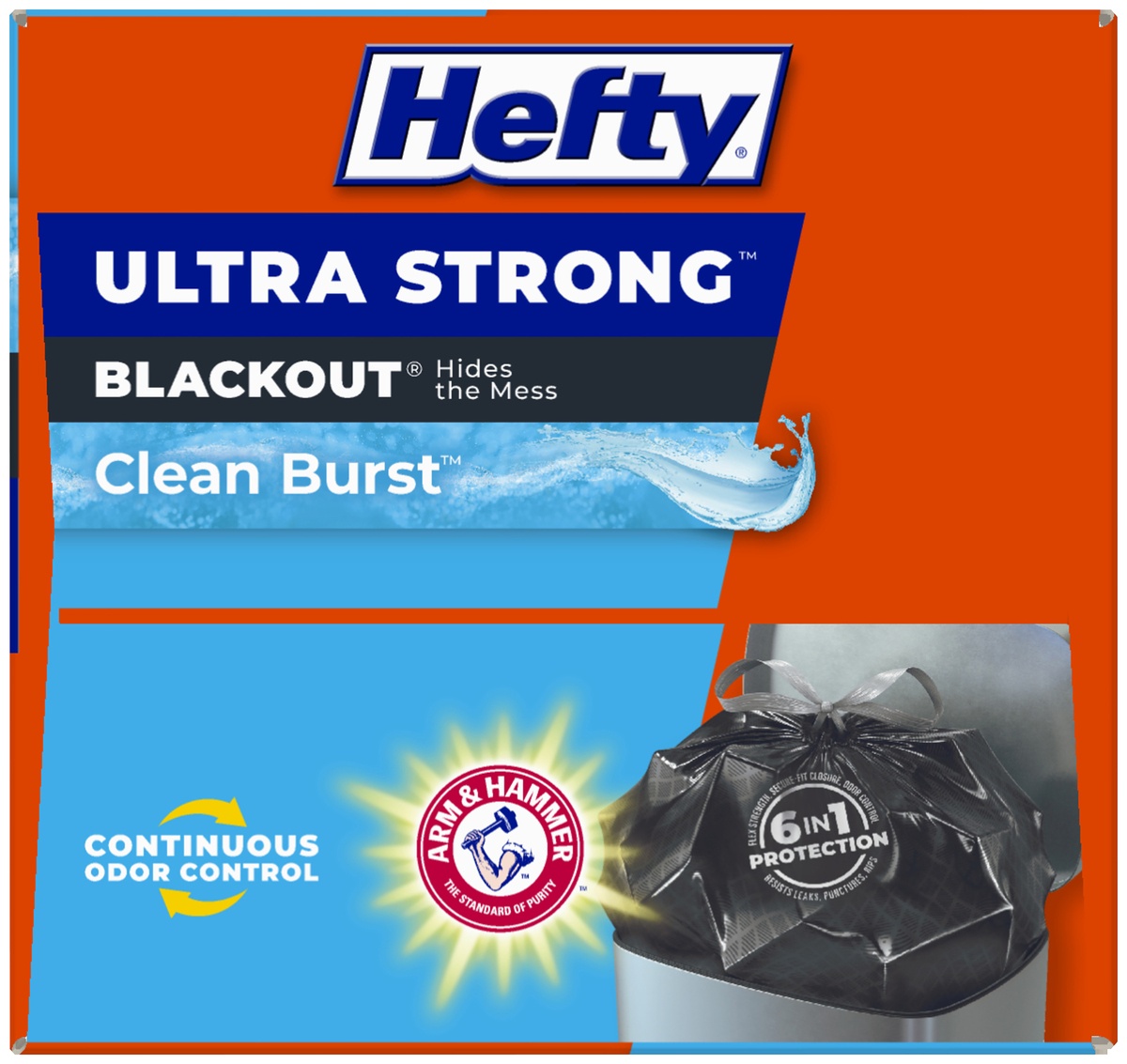 slide 5 of 7, Hefty Blackout Clean Burst 13 Gallon Tall Kitchen Drawstring Bags 40 Ct Box, 40 ct