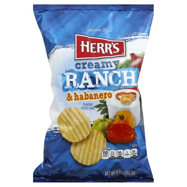 slide 1 of 1, Herr's Creamy Ranch & Habanero Chips, 9 oz