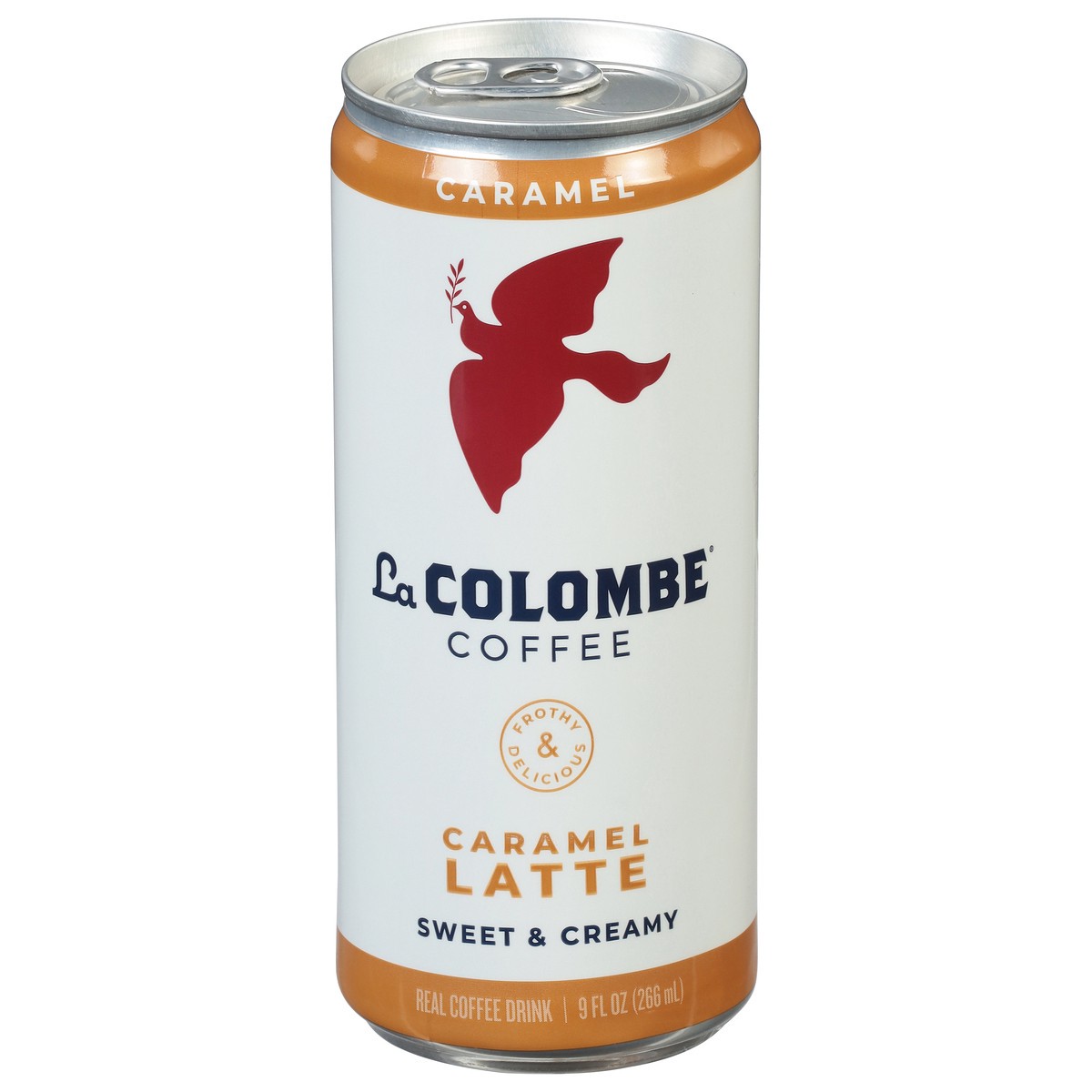 slide 1 of 9, La Colombe Draft Latte Caramel Soda, 0% ABV, 1, 9-oz beer cans, 9 fl oz
