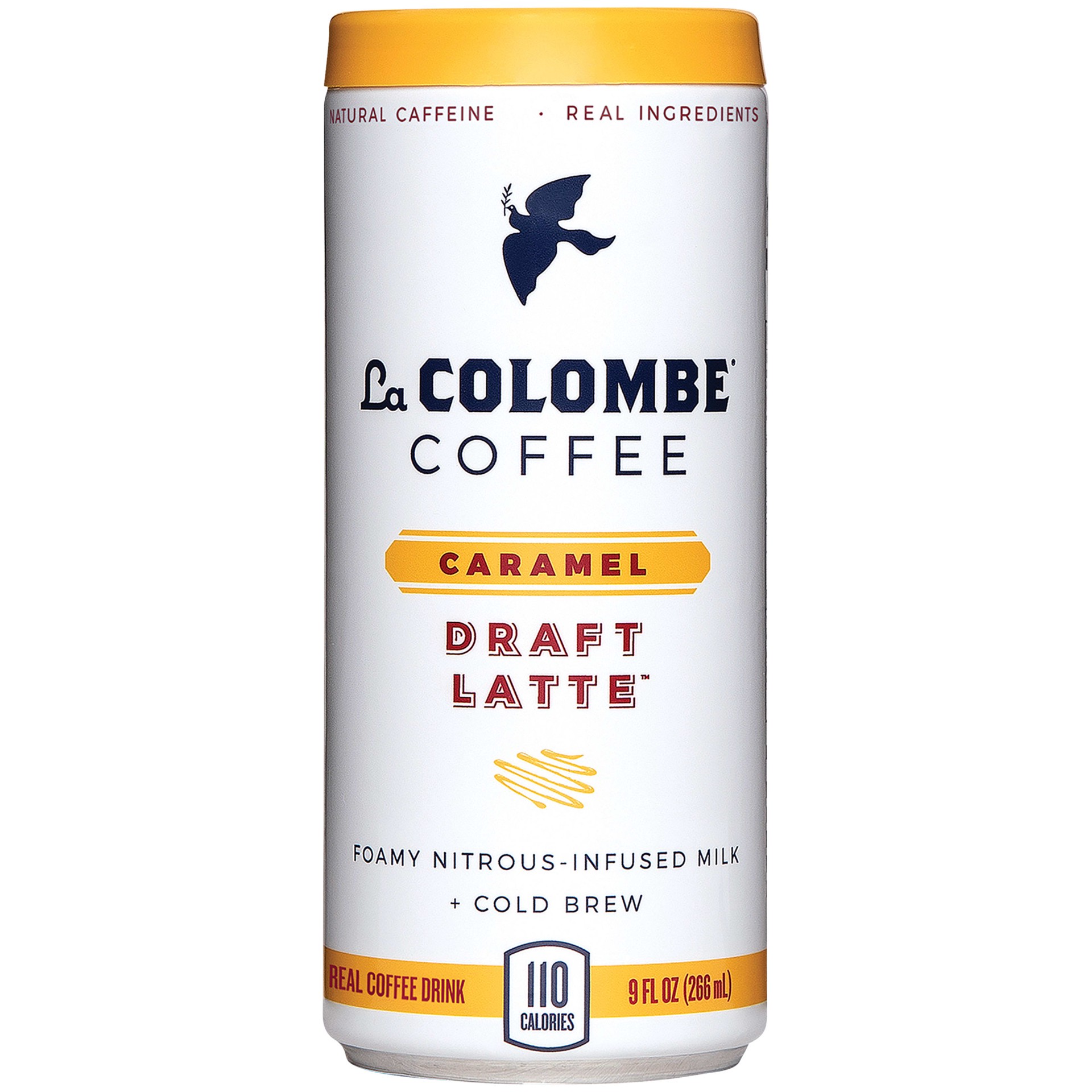 slide 1 of 9, La Colombe Draft Latte Caramel Soda, 0% ABV, 1, 9-oz beer cans, 9 fl oz