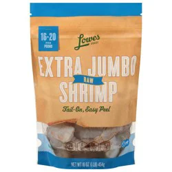 Lowes Foods 16/20 Raw Tail-On Easy Peel Extra Jumbo Shrimp