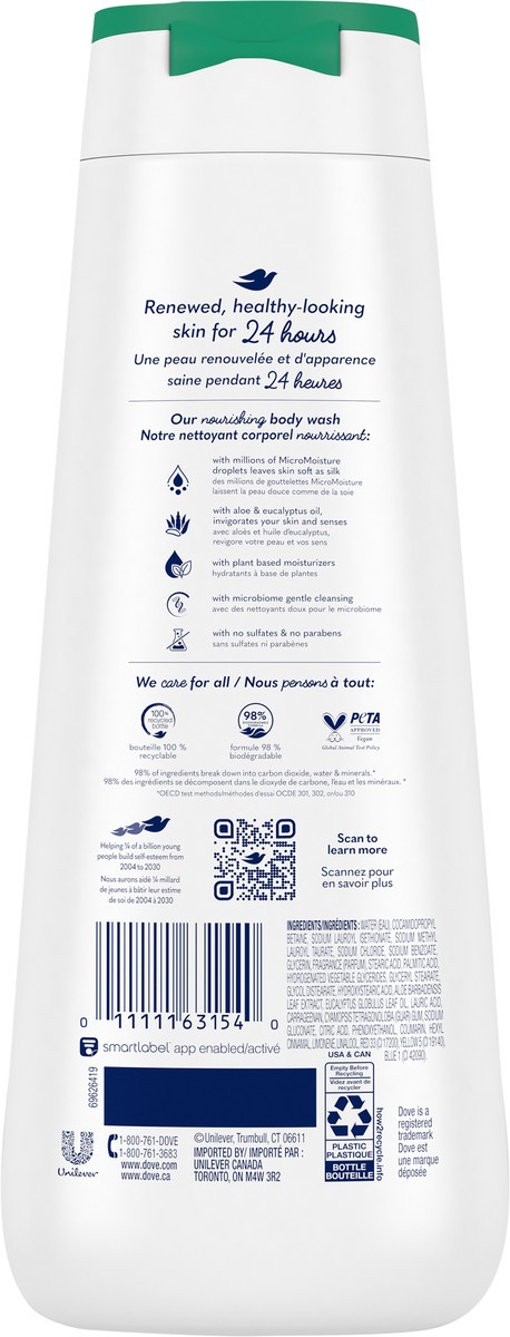 slide 8 of 9, Dove Body Wash Invigorating With Aloe & Eucalyptus, 20 oz, 20 oz