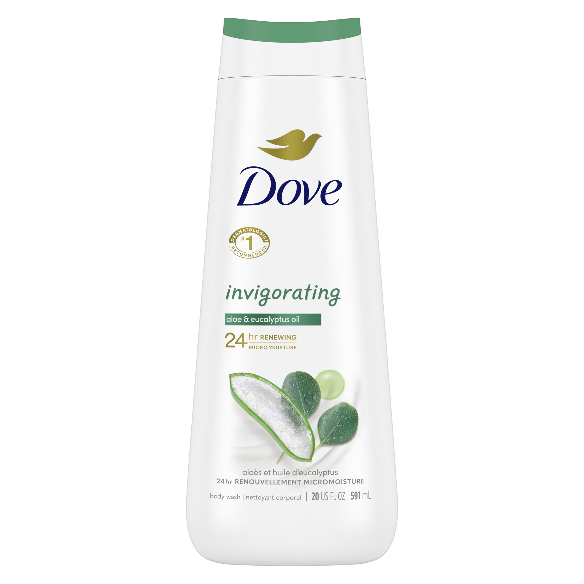 slide 1 of 9, Dove Body Wash Invigorating With Aloe & Eucalyptus, 20 oz, 20 oz