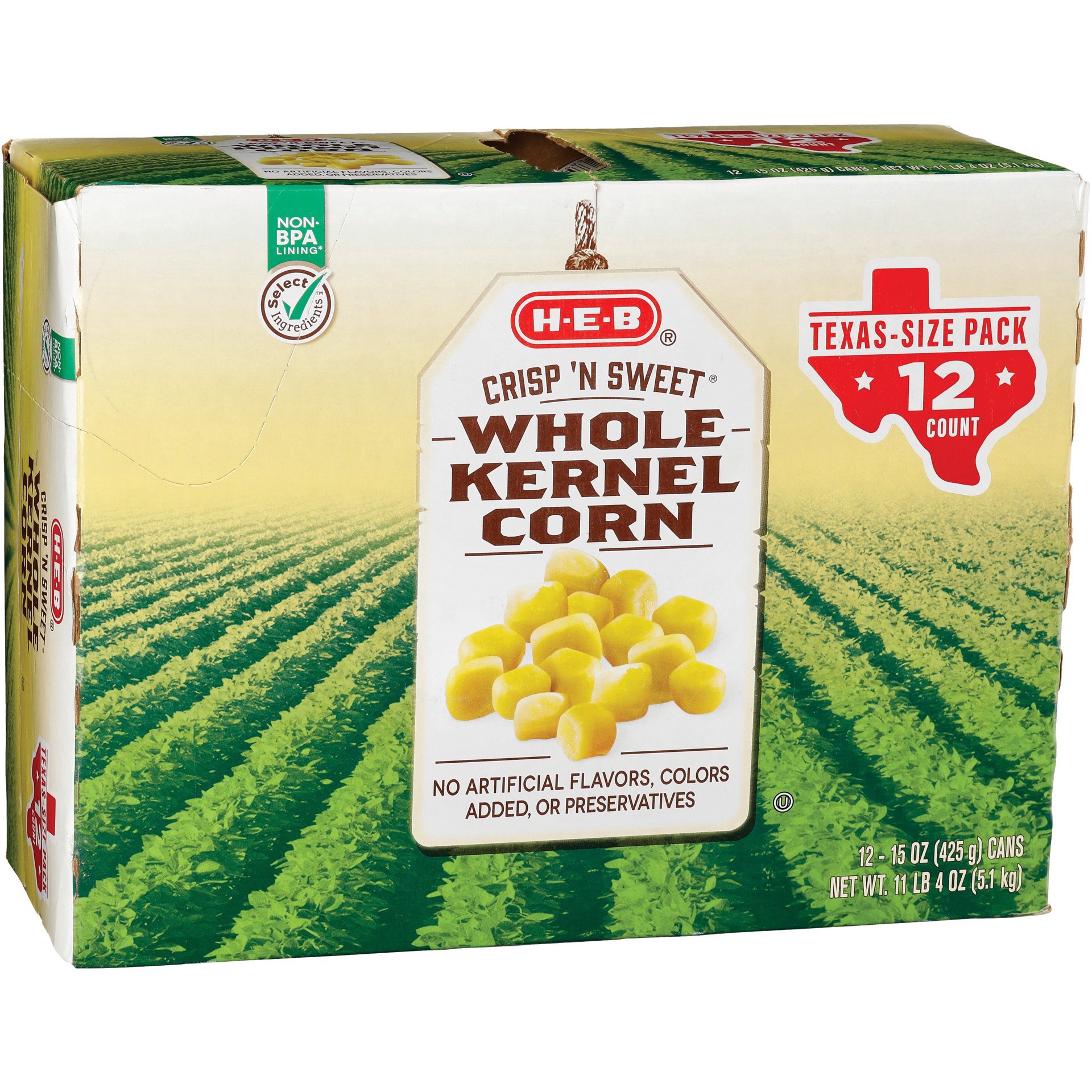 slide 1 of 1, H-E-B Crisp 'N Sweet Whole Kernel Corn - Texas-Size Pack, 12 ct