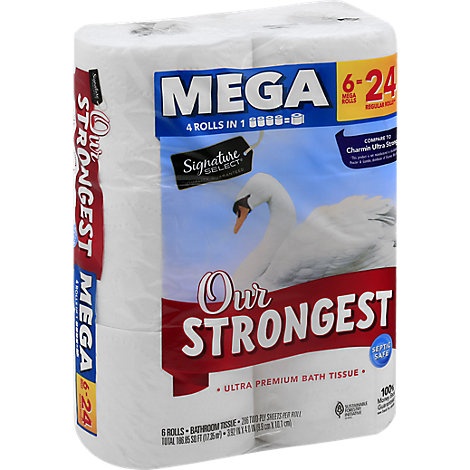 slide 1 of 1, Signature Care Bathroom Tissue Ultra Premium Our Strongest Mega Roll 2 Ply, 6 ct