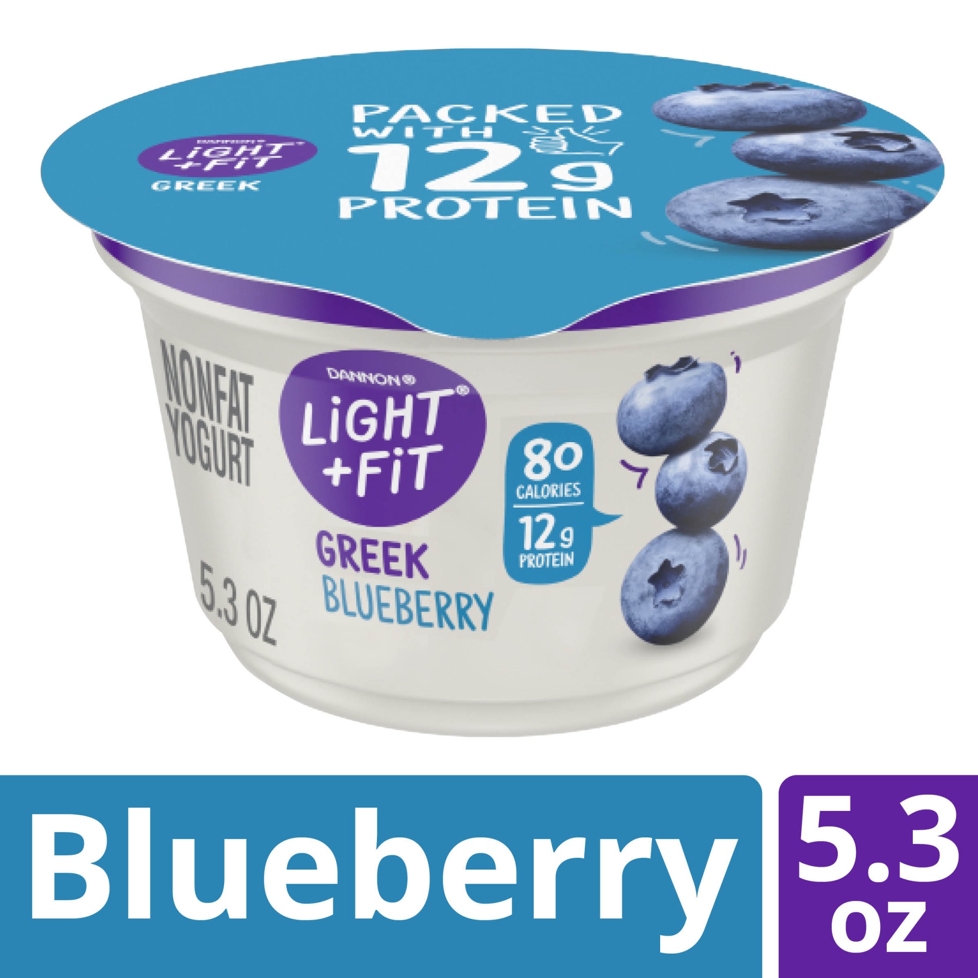 slide 1 of 7, Light + Fit Nonfat Gluten-Free Blueberry Greek Yogurt, 5.3 oz