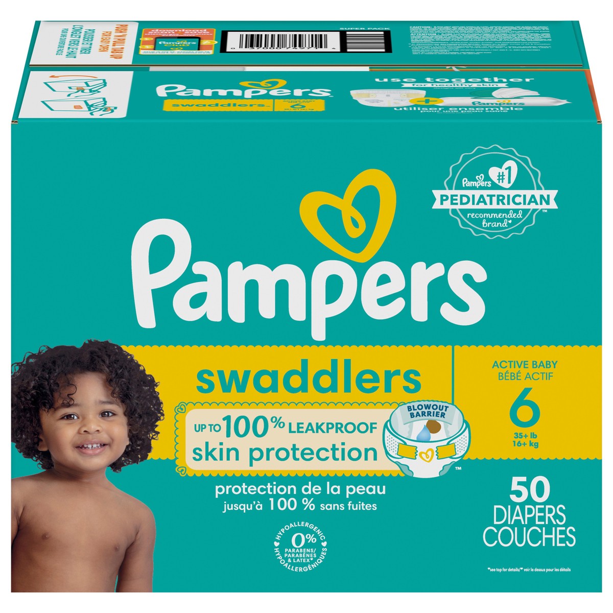 slide 1 of 1, Pampers Swaddlers Diapers, Size 6 (35+ lbs), 50 Count, Ultra Absorbent Disposable Infant Diaper, 50 ct