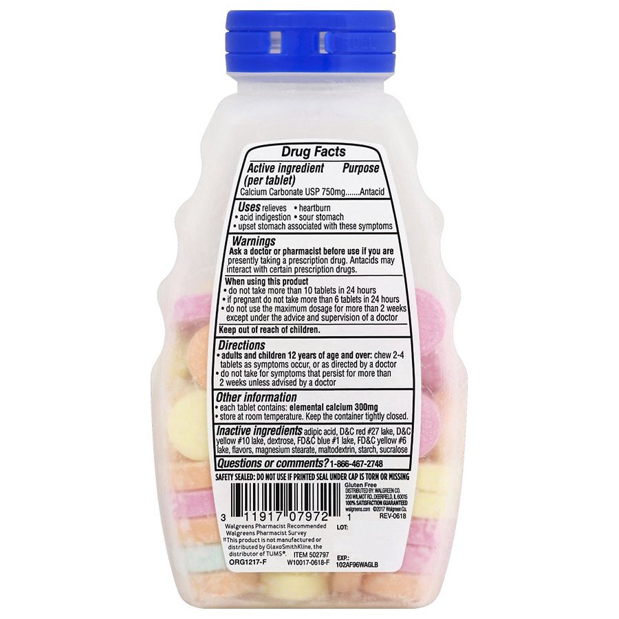 slide 3 of 3, Walgreens Extra Strength Assorted Fruit Flavors Antacid Chewable Tablets, 96 ct