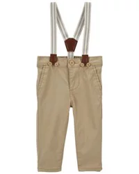 Oshkosh Baby Twill Suspender Pants - Khaki - 24M