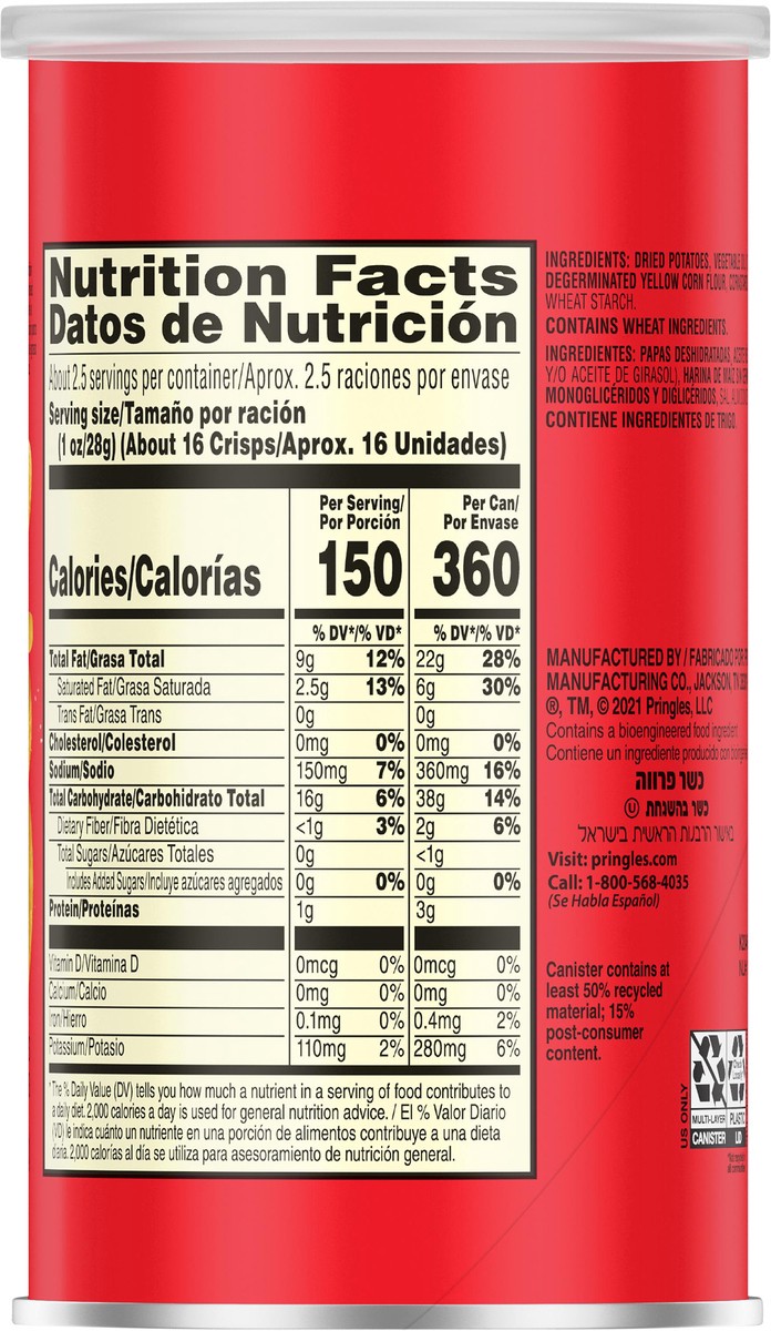 slide 12 of 13, Pringles Potato Crisps Chips, Lunch Snacks, On-the-Go Snacks, Grab N' Go, Original, 2.3oz Can, 1 Can, 2.3 oz