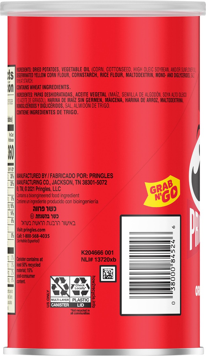 slide 2 of 13, Pringles Potato Crisps Chips, Lunch Snacks, On-the-Go Snacks, Grab N' Go, Original, 2.3oz Can, 1 Can, 2.3 oz