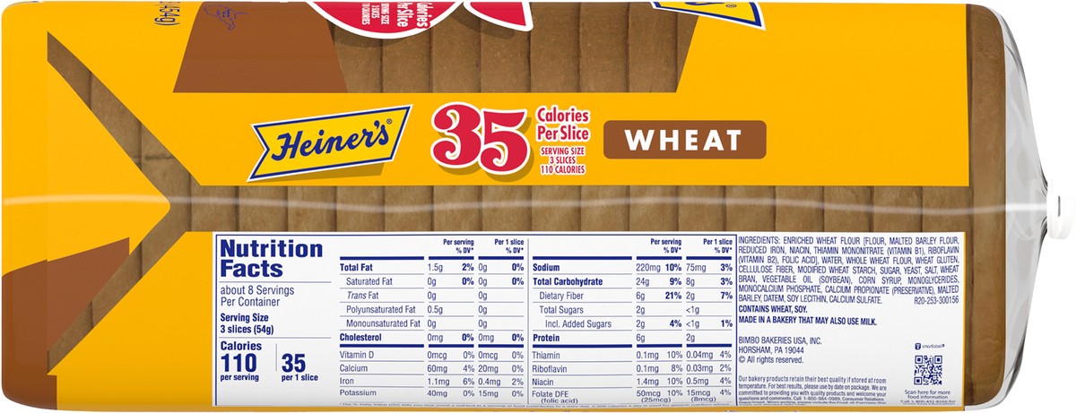 slide 8 of 9, Heiner's 35 Wheat Bread, 16 oz, 1 ct