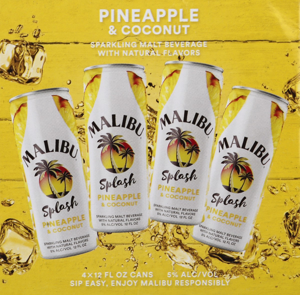 slide 3 of 8, Malibu Pineapple Splash 4Pk Cans, 355 ml