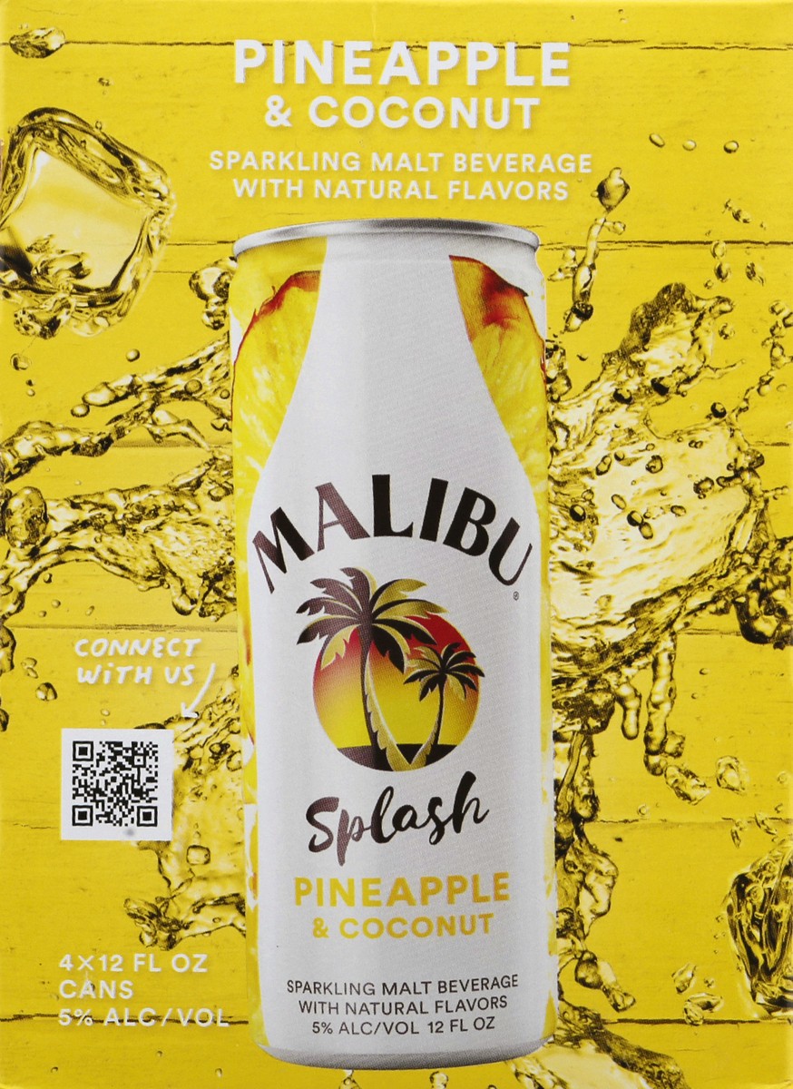 slide 5 of 8, Malibu Pineapple Splash 4Pk Cans, 355 ml
