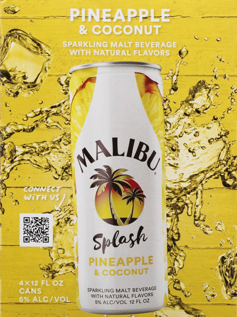 slide 7 of 8, Malibu Pineapple Splash 4Pk Cans, 355 ml