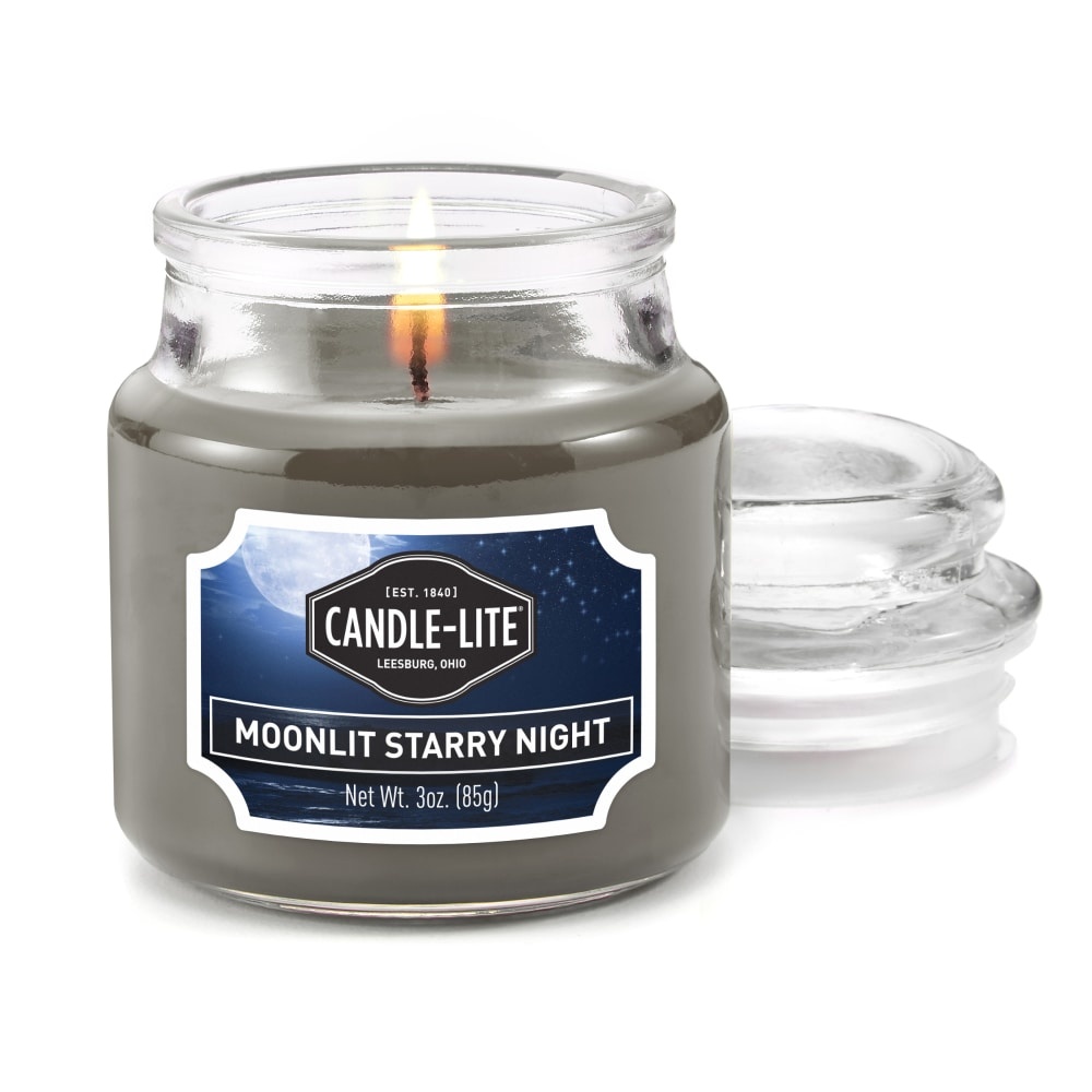 slide 1 of 1, Candle-Lite Moonlit Starry Night Glass Jar Candle Dark Gray, 3 oz