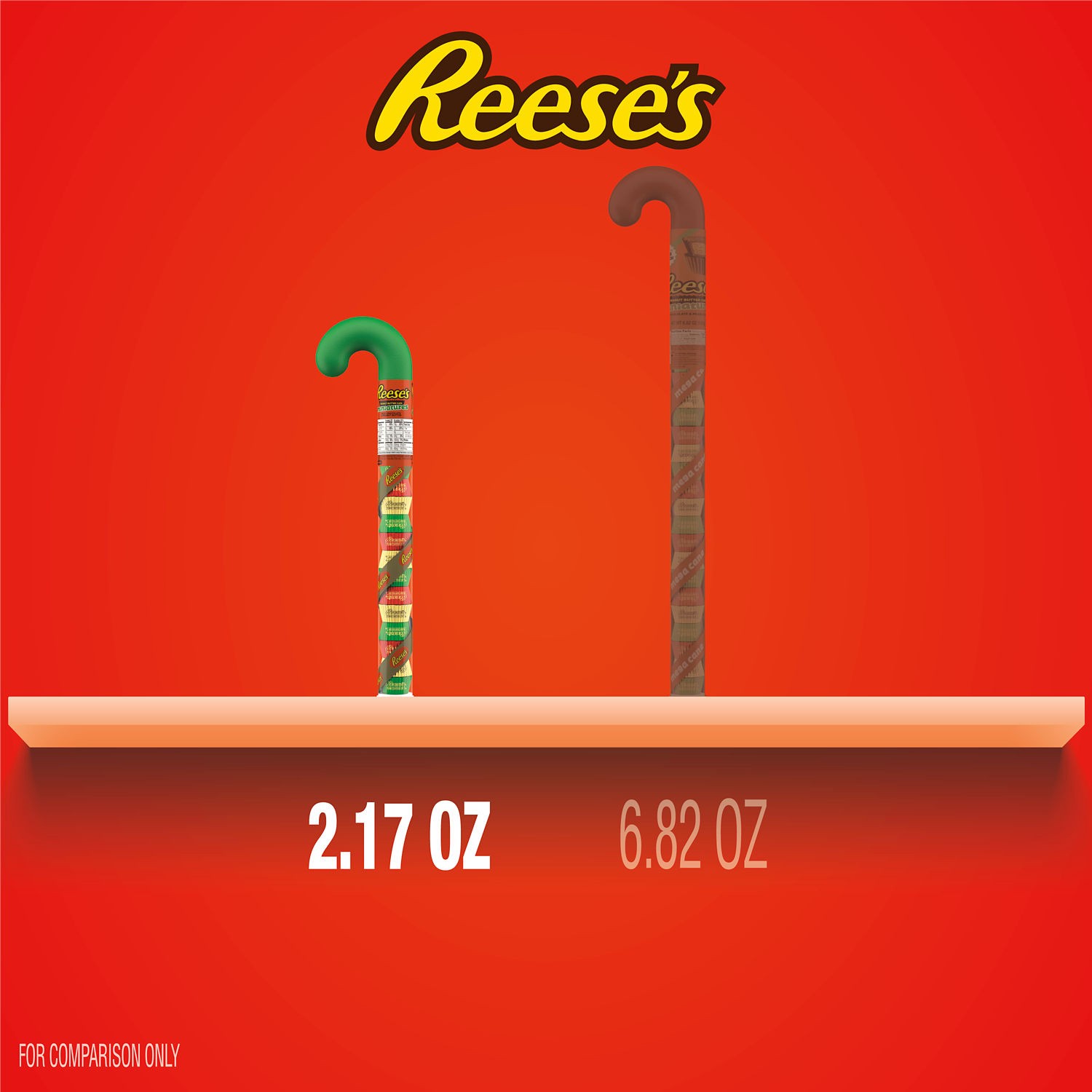 slide 4 of 8, Reese's Miniatures Milk Chocolate Peanut Butter Cups, Christmas Candy Plastic Cane, 2.17 oz (12 Count), 2.17 oz