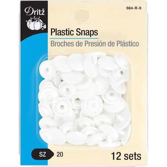 slide 1 of 7, Dritz White Plastic Snaps, size 20