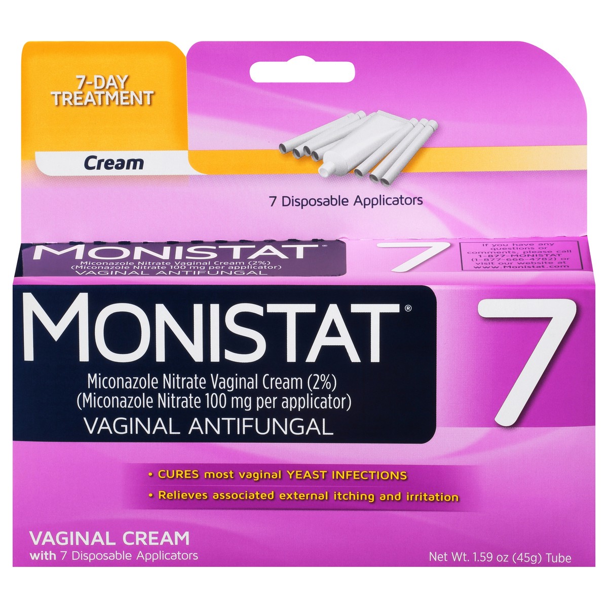 slide 3 of 10, Monistat 7 Day Women's Yeast Infection Treatment, 7 Disposable Miconazole Cream Applicator, 1.59 oz