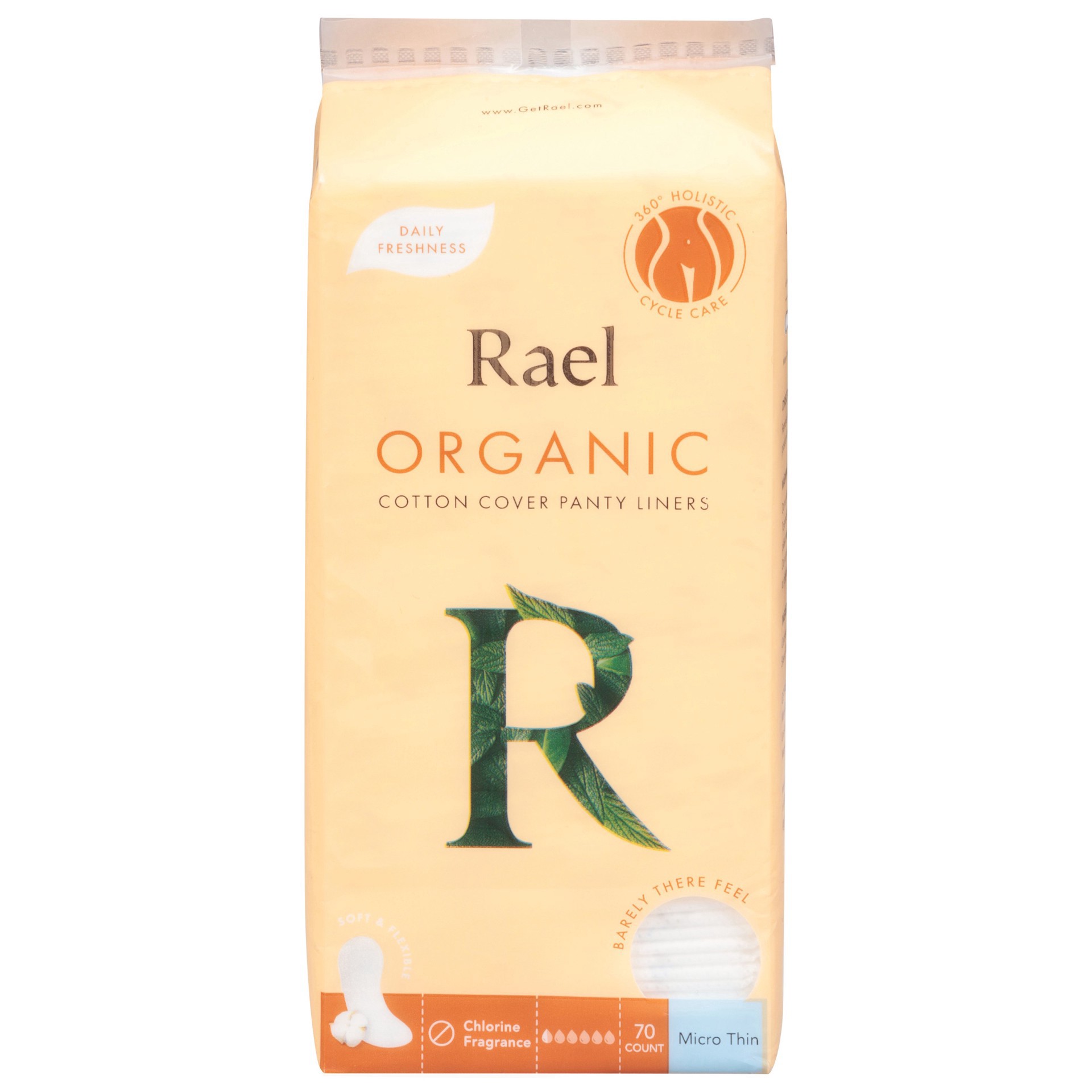 slide 1 of 1, Rael Organic Micro Thin Cotton Cover Panty Liners 70 ea, 70 ct