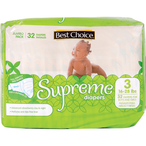 slide 1 of 1, Best Choice Supreme Diapers Size 3, 32 ct