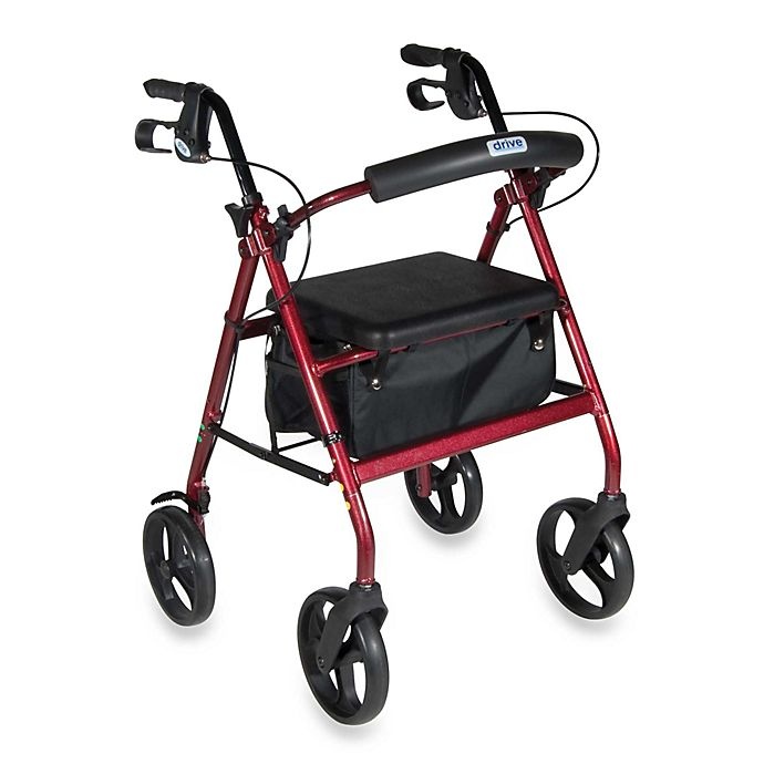 slide 1 of 1, Drive Medical Aluminum Rollator with Fold Up and Removable Back Support and Padded Seat, Red, 1 ct