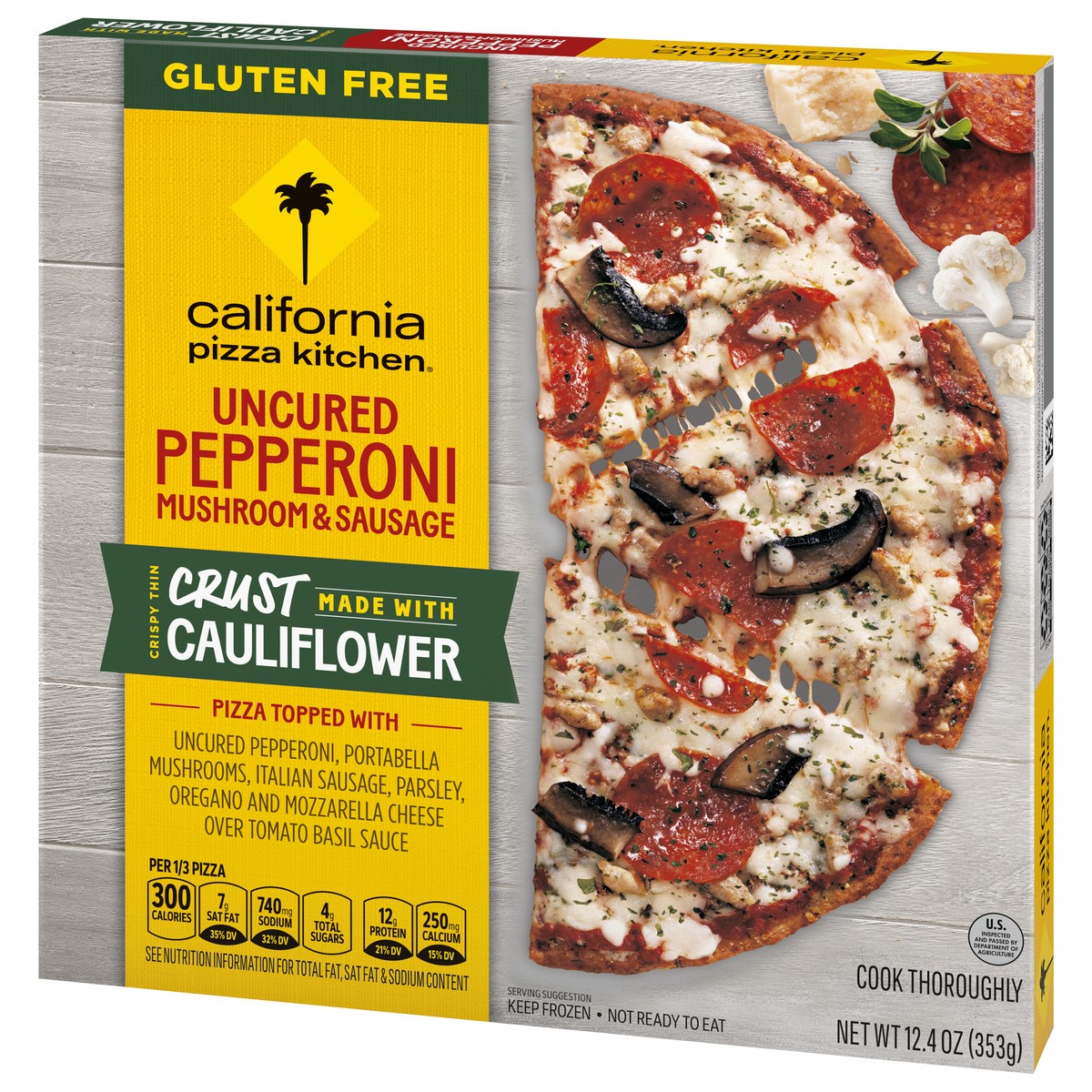 slide 3 of 9, California Pizza Kitchen Uncured Pepperoni Mushroom & Sausage Cauliflower Crispy Thin Crust Pizza, 12.4 oz