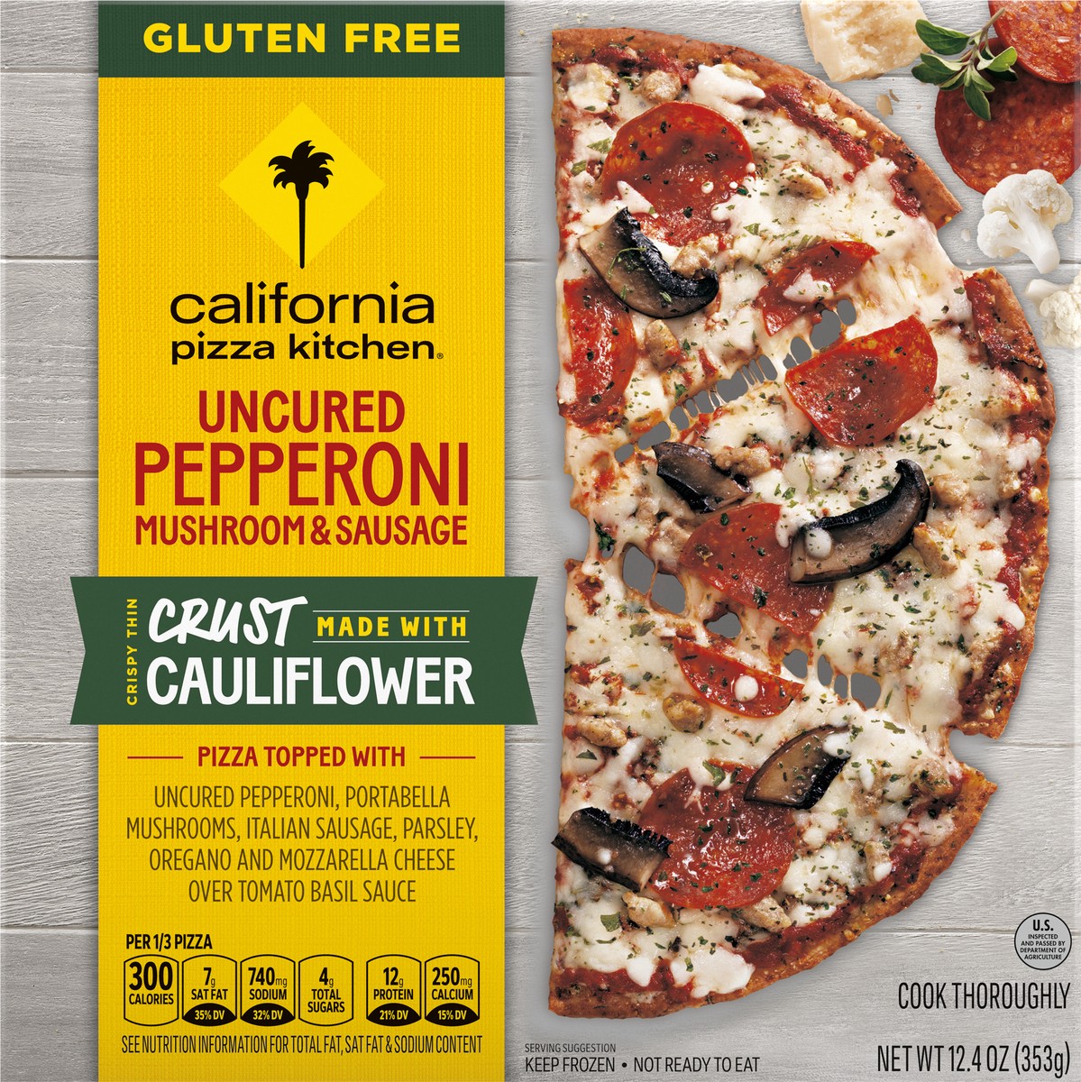 slide 6 of 9, California Pizza Kitchen Uncured Pepperoni Mushroom & Sausage Cauliflower Crispy Thin Crust Pizza, 12.4 oz