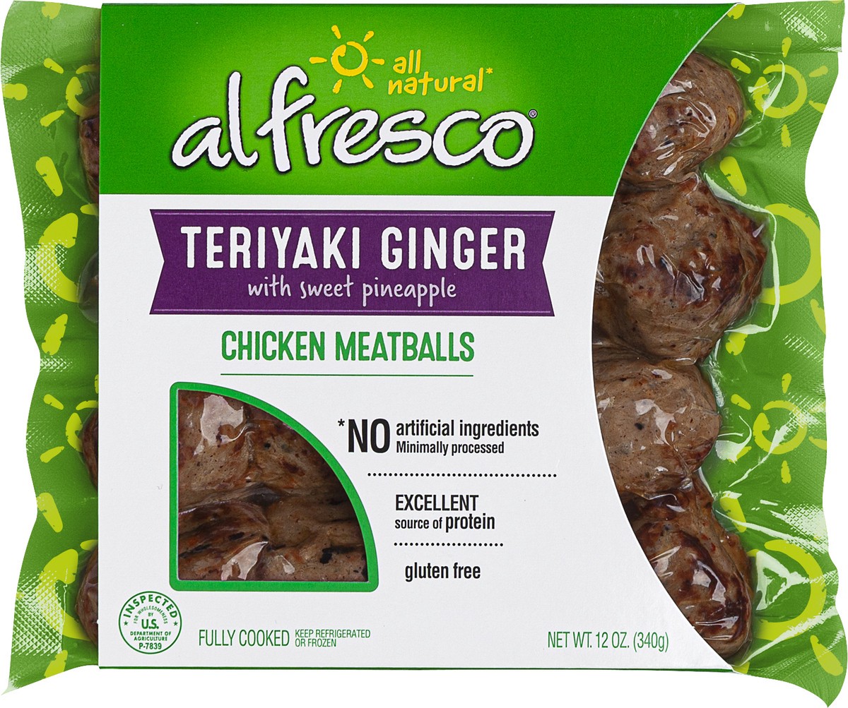 slide 2 of 2, Al Fresco All Natural Teriyaki Ginger Chicken Meatballs With Sweet Pineapple, 12 oz