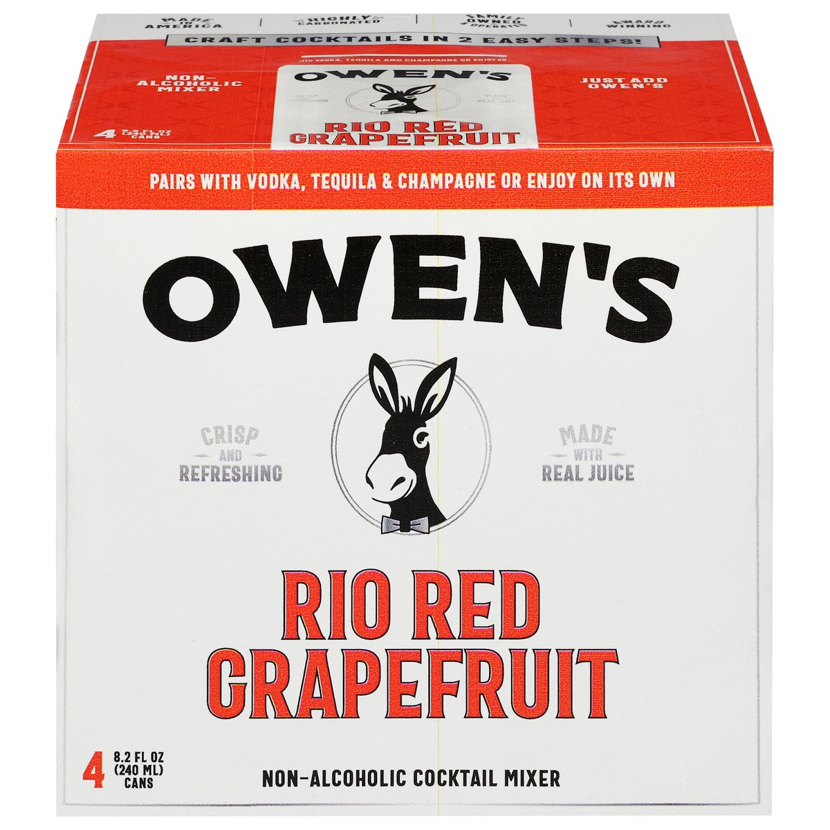 slide 9 of 13, Owen's Non-Alcoholic Rio Red Grapefruit Cocktail Mixer 4 - 8.2 fl oz Cans, 33.8 fl oz