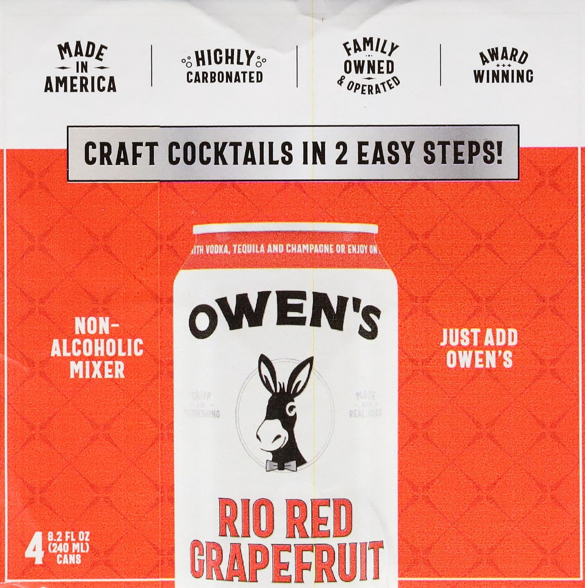 slide 11 of 13, Owen's Non-Alcoholic Rio Red Grapefruit Cocktail Mixer 4 - 8.2 fl oz Cans, 33.8 fl oz