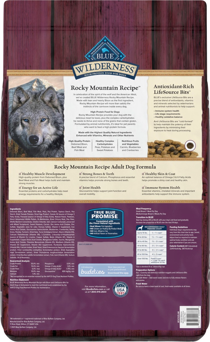 slide 3 of 13, Blue Buffalo Wilderness Rocky Mountain Recipe High Protein, Natural Adult Dry Dog Food, Bison 22-lb, 22 lb